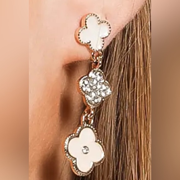 Jewelry - Triple Floral Gold and Cream Earrings